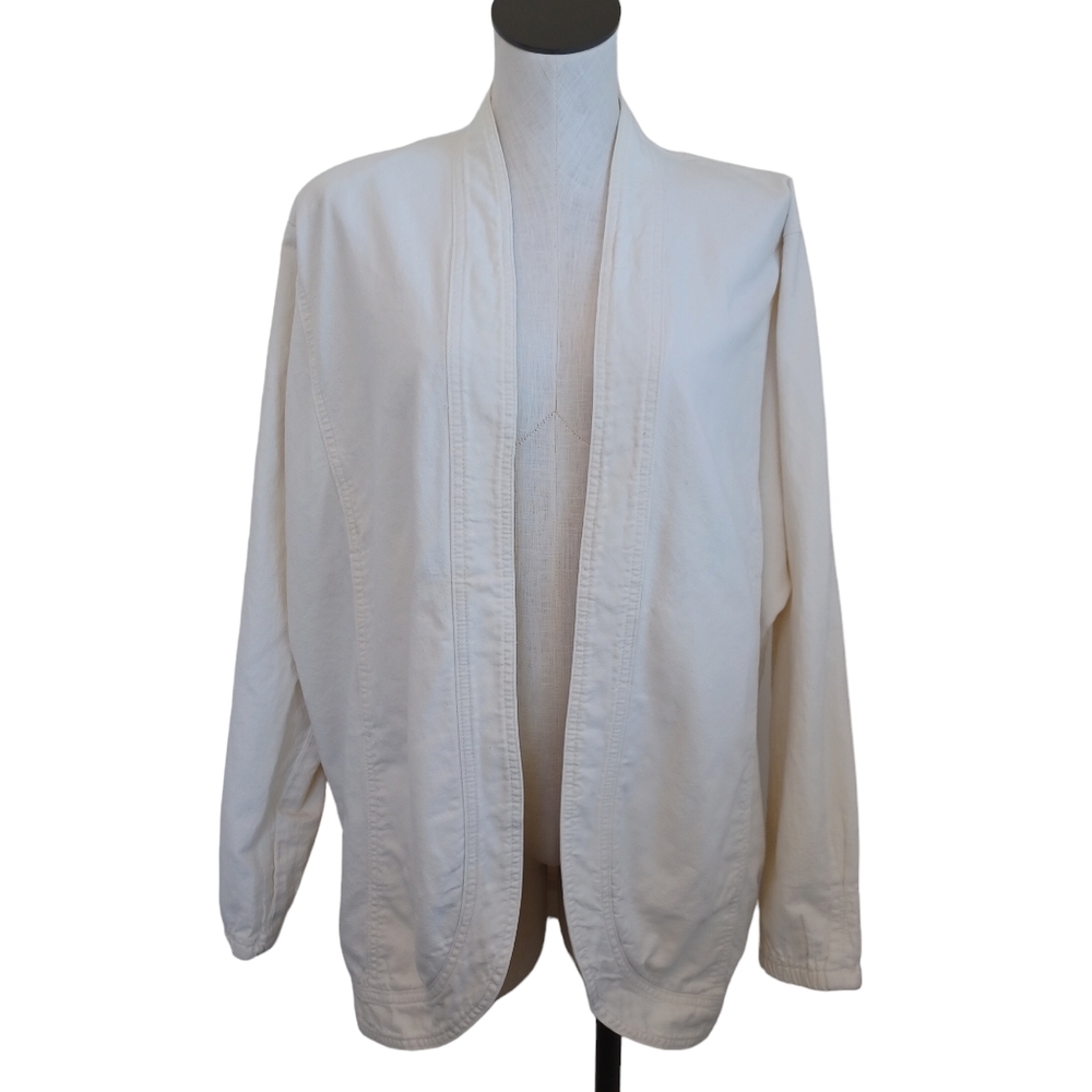 Sundance Denim Wear Cream Open Front Cardigan Jacket Womens Medium Made in USA